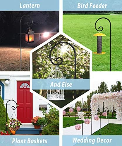Artigarden Outdoor Shepherd Hooks 108 inch Tall for Bird Feeder (2 Packs), Adjustable Metal Garden Poles for Hanging Plants Solar Light Lantern, Bright Black - Image 5
