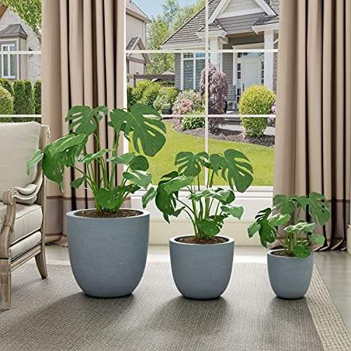 Kante Set of 3 Blue Gray Concrete Bowl Planters 18" 14" 10" Dia - Image 3