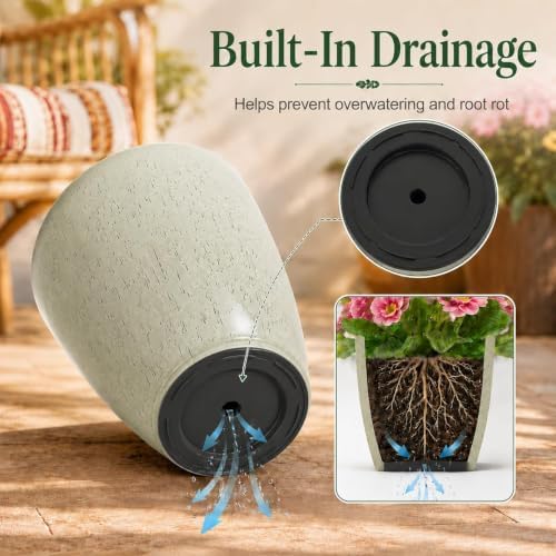 Neoaider Set of 2 Tall Planter, 21 inch Large Plastic Planter, Drip Glaze - Image 6