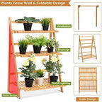 ReunionG 3-Tier Bamboo Plant Stand, Foldable Hanging Flower Plant Shelf, Pot Organizer Display Storage Rack with Adjustable Height Hanger Rod, Planter Ladder Potted Holder for Patio Garden - Image 4