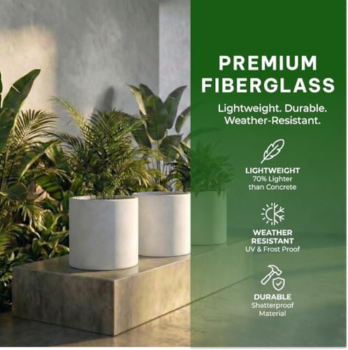 Wil&Vic89s Mars Cylinder Fiberglass Planter 11.8x11.8 Indoor Outdoor White - Image 6