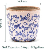 Vintage Ceramic Planter with Drainage Hole, Plastic Tray & Mesh, 6.5 Inch - Indoor/Outdoor Flower Pot, Blue Floral Rustic Farmhouse Design Plant pot for Home, Office & Garden Décor, Ideal Gift - Image 5