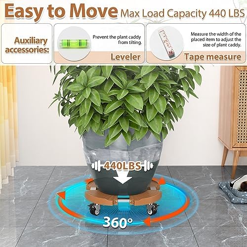 VANCASTLE Plant Caddy with Lockable Wheels 15-22'' Adjustable Plant Stand - Image 4