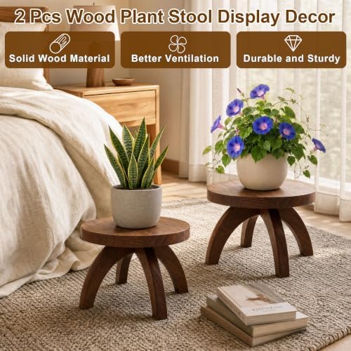 2 Pcs Small Wood Plant Stool Display, Short Wood Plant Riser Pedestal - Image 6