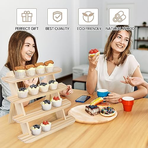 Wooden Display Stand, Tiered Cupcake Stand, 4 Tier Display Stand Riser - Image 4