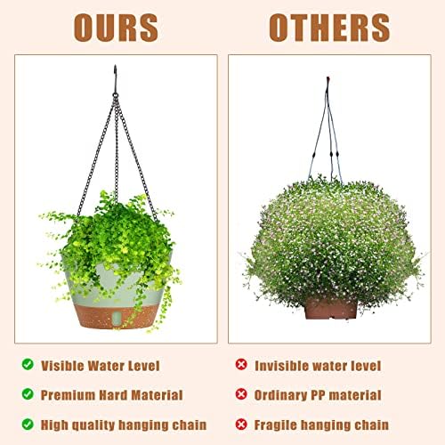 Amyhill 6 Pcs 8 Inch Hanging Planter for Indoor Plants Self Watering Hanging Pot Baskets with Drainage Hole Visible Water Level Tray with Hooks for Garden Outdoor(Green) - Image 4