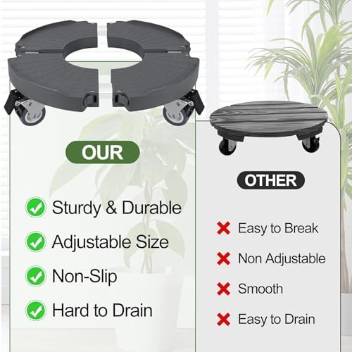 ToLanbbt 2P Plant Caddy Stand with 360° Wheels Adjustable 15-22 Inch Rolling Plant Stand Heavy Duty Large Plant Cart Dolly with Casters 440lbs Capacity for Large Planter, Garden Pot, Flower Pot, Gray - Image 6