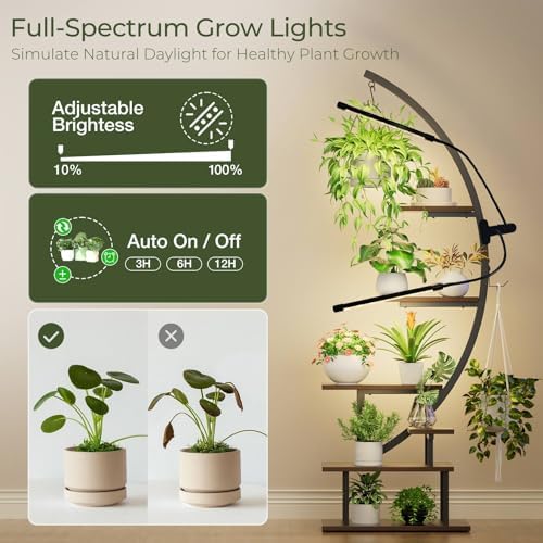 GREENSTELL Plant Stand Indoor with Grow Light, 7-Tiered Tall Metal Plant Stand for Indoor Plants, Half-Moon Shape Display Shelf for Home,Living Room, Patio, Dark Brown (1 Pack) - Image 5