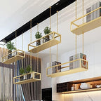 Ceiling Shelf Mounted Hanging Basket Floating Suspended Storage Shelving, Gold Decorations Display Shelves Flower Stand for Kitchen Bar Living Room, Wine Holder Pot Pan Rack (Size by Unknown
