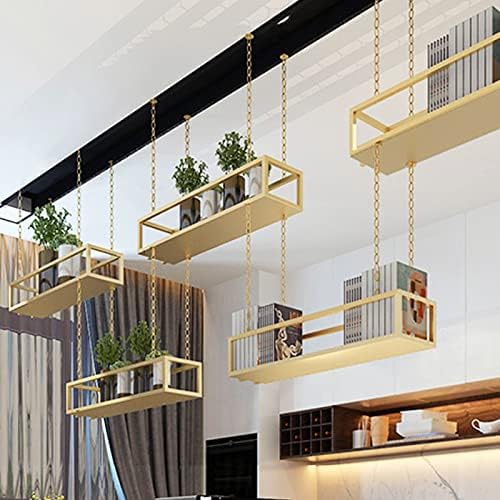 Ceiling Shelf Mounted Hanging Basket Floating Suspended Storage Shelving, Gold Decorations Display Shelves Flower Stand for Kitchen Bar Living Room, Wine Holder Pot Pan Rack (Size by Unknown