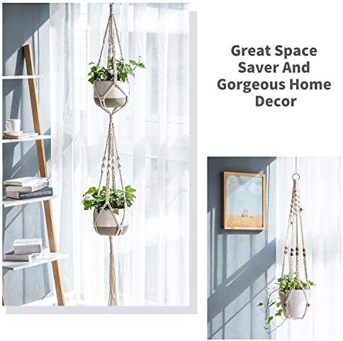 Mkono Macrame Plant Hangers Set of 4 and Fake Hanging Plant with Pot Set of 2 - Image 4
