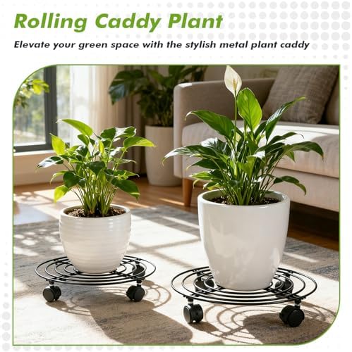 10 Packs Large Metal Plant Caddy with Wheels 13" Heavy-duty Wrought Iron Rolling Plant Stands with Casters Plant Dolly Plant Roller Base for Indoor and Outdoor Plant Pot Movers Saucers Brown - Image 5
