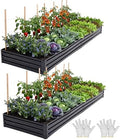 YITAHOME 2pcs 12x4x1ft Galvanized Raised Garden Bed, Metal Planter Box with Safety Rubber, Gloves, Outdoor Flower Bed for Planting Plants Vegetables, Black by YITAHOME