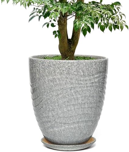 11.8 Inch Modern Ceramic Plant Pot with Saucer, Flower Pot with Drainage Hole Mesh Net,Indoor Outdoor Planter (Gray-dot) by Unknown