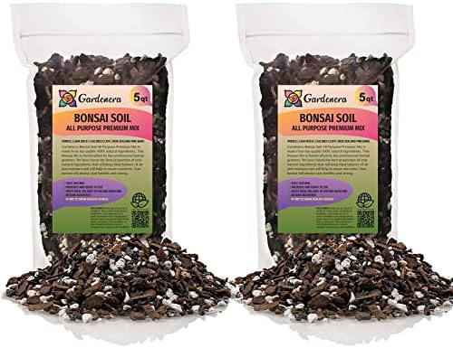GARDENERA Premium Bonsai Soil All Purpose Fast Draining Mix - 10 Quart - Pumice, Lava, Calcined Clay and Pine Bark Potting Pre Mixed Bonsai Plant Soil Mixture [2 Bags of 5QT] by Gardenera