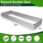 2PCS 12x3x1ft Galvanized Raised Garden Bed,Outdoor Planter Box Metal Patio Kit Planting Bed for Vegetables Flowers Herb,Silver - Image 3