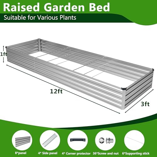 2PCS 12x3x1ft Galvanized Raised Garden Bed,Outdoor Planter Box Metal Patio Kit Planting Bed for Vegetables Flowers Herb,Silver - Image 3