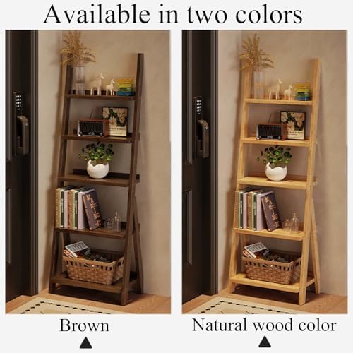 5-Tier Bamboo Ladder Shelf, Narrow Leaning Bookcase for Books and Plants, Space Saving Trapezoid Storage Rack for Living Room Entryway Office Balcony Stylish Home Decor - Image 6