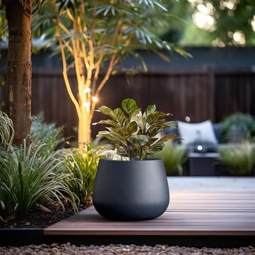 Kante Accent Round Curved Charcoal Concrete Planter 18.1" Dia, Outdoor - Image 3