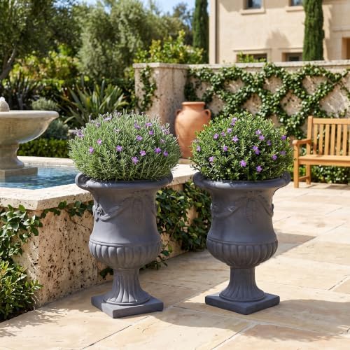 Merax 2 Set 24.8" Elegant MGO Flower Urn Planter, Black by Merax