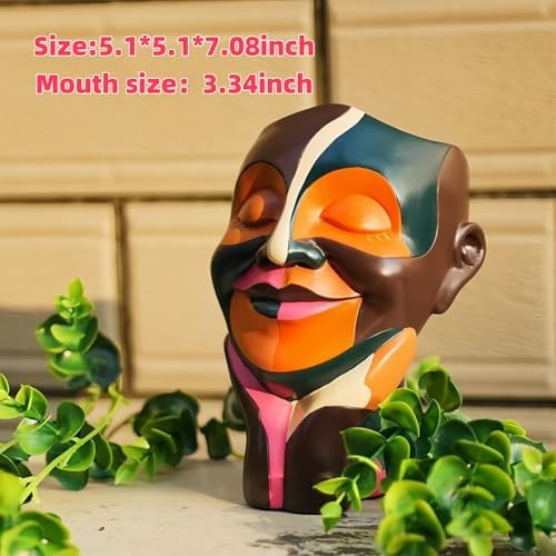 Abstract Face Plant Pots, Colorful Smiling Head Flower Pots for Home Decor, Unique Cute Planters Hand-Painted, Funny Eclectic Body Vases, Boho Modern Art for Desk Shelf Decoration (Chocolate&Orange) - Image 3