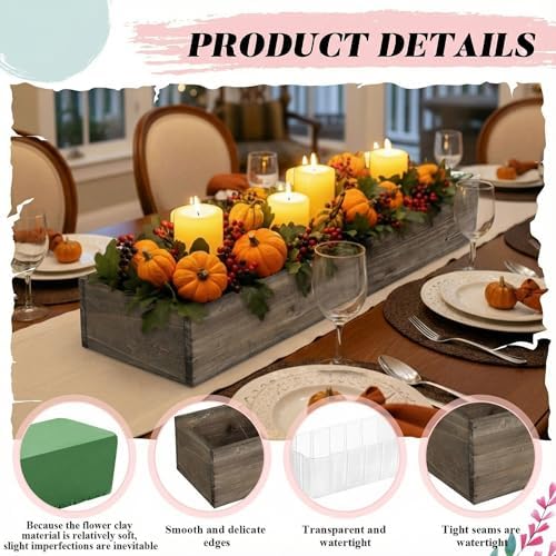 Dandat 2 Set Wood Boxes for Centerpieces 28x5 Inch Rectangle Wooden Planter Box Rustic Wooden Planters with Removable Plastic Liner Floral Foam Blocks for Christmas Wedding Home Garden Decor(Brown) - Image 3