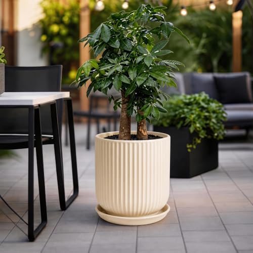 Deep Dream 12 Inch Ceramic Pots for Plants, Heavy Plant Pot for Indoor Outdoor Plants, Large Plant Pot with Drainage Hole and Saucer, Modern Tall Flower Pot, Gifts for Plant Lovers, Cream - Image 4
