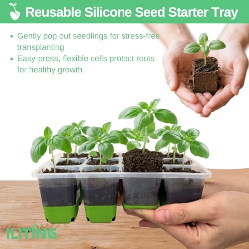 Seed Starter Kit 6 Pack, Reusable Silicone Seedling Starter Trays 72 Cells Seed Starter Tray, with Humidity Dome, Foldable Design for Easy Transplanting - Image 3