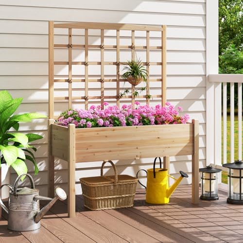 HAPPYGRILL Raised Garden Bed with Lattice Trellis & Legs - Image 3