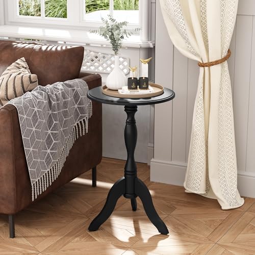 HLR Round Small End Table Set of 2, Wooden Pedestal Side Tables, Black - Image 5