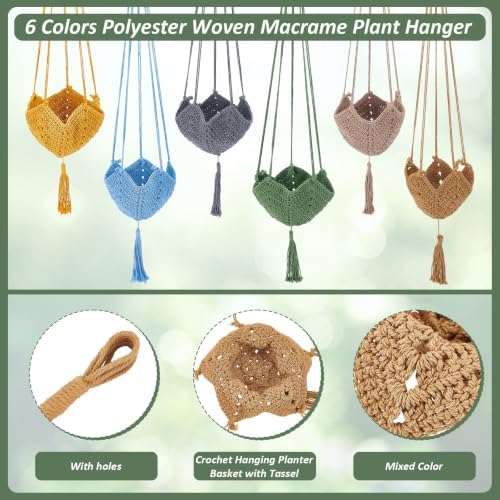 6Pcs Jute Crochet Long Plant Hanger for 4.72 to 7.09 Inch Pots, 6 Colors Polyester Macrame Plant Holder Hanging Planter Basket with Tassel for Indoor Outdoor Home Decor - Image 4