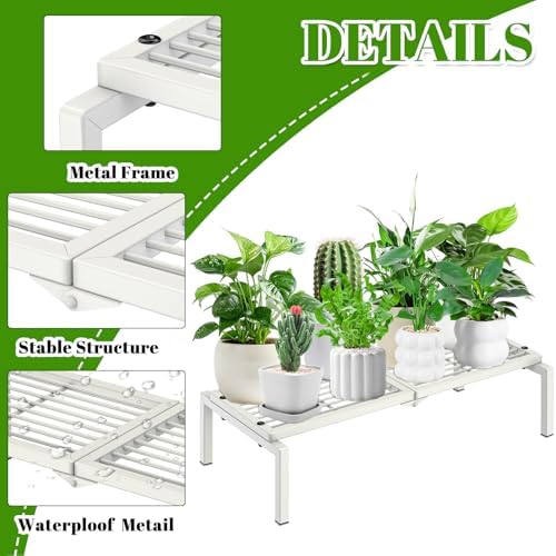 1 Tier Metal Plant Stand Indoor Outdoor, Potted Multiple Flower Pot Holder Rack Plant Shelf, Heavy Duty Planter Display Shelving for Patio Balcony Garden Living Room Decorative (White) - Image 2