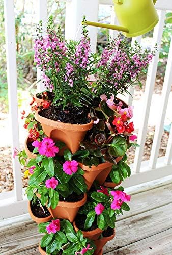 Nature’s 5 Tier Stackable Vertical Garden Planter – Patented Self-Watering Strawberry Tower for Indoor/Outdoor Use – Stacking Pots for Herbs, Tomatoes, Carrots, Vegetables & More (Terracotta) - Image 2