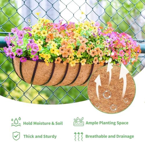 16 Inch Window Baskets with Coconut Liner Outdoor Wall Planter for Plants Long Window Flower Box for Porch Fence Patio Outdoor（4 Pack） - Image 6
