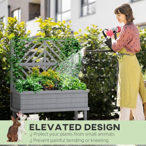 Outsunny Raised Garden Bed with Trellis for Climbing Plants, Gray - Image 6
