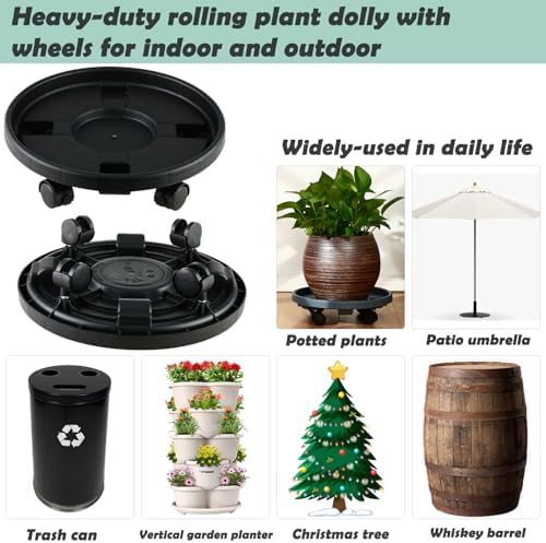 10 Packs Large Plant Caddy with Wheels 13" Rolling Plant Stands Heavy-duty Plastic Plant Roller Base Pot Movers Plant Saucer on Wheels Indoor Outdoor Plant Dolly with Casters Planter Tray Black - Image 7