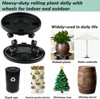 10 Packs Large Plant Caddy with Wheels 13" Rolling Plant Stands Heavy-duty Plastic Plant Roller Base Pot Movers Plant Saucer on Wheels Indoor Outdoor Plant Dolly with Casters Planter Tray Black - Image 7