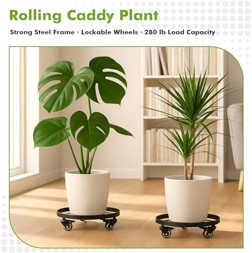 3 Packs 12.6 Inch Large Metal Plant Caddy with Wheels Plant Dolly with Casters Heavy-duty Rolling Wheeled Plant Stand for Indoor Outdoor Flower Pot Mover Rollers Coasters Black, Strong Load Capacity - Image 6