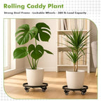 3 Packs Metal Plant Caddy 10.6 Inches Plant Dolly Coasters with Wheels Heavy Duty Rolling Plant Stand with Casters for Indoor Outdoor Flower Pot Mover Rollers Black, Plastic Saucers Included - Image 5