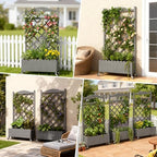 COMHOMA 2 Pack Planter Box with Trellis and Wheels, 48In Elevated Raised Garden Bed, Drainage Holes, Outdoor Lattice for Climbing Flowers, Vegetables, Patio Balcony, Gray - Image 3
