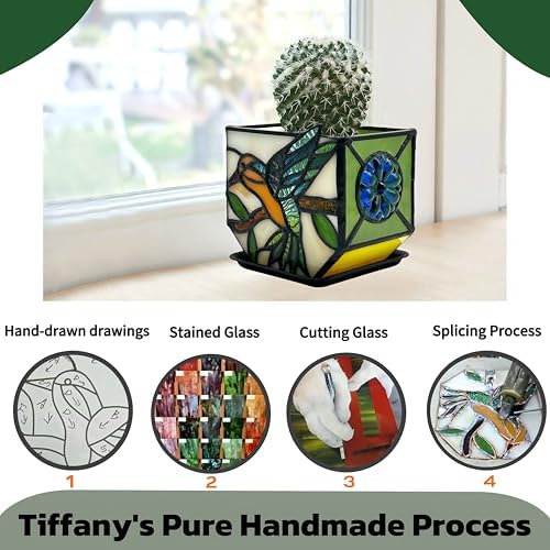 Handcrafted Stained Glass Hummingbird Planter, Indoor Decorative Flower Pot with Drainage, Planters for Indoor Plants,Garden Home Decor - Image 2