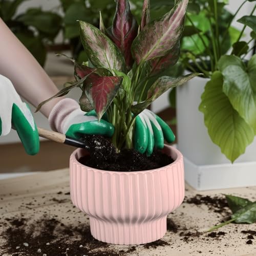 OXART Ceramic Plant Pots, 9.4+8+6 Inch Planters with Drainage Hole, Set of 3, Modern Round Flower Pot for Indoor Plants, Home and Office Decorative Ceramic Pots for Plants, Gifts for Mom, Pink - Image 6