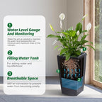 GarveeLife 16 in Tall Planters Set of 2, Outdoor＆Indoor Black Planter Pots, High Front Porch Planter Pots with Drainage Holes＆Water Level Monitor＆Inner Bucket, Automatic Watering,Black - Image 4
