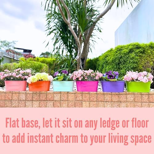 LaLaGreen Modern Rail Planter (17 in, 6 Pack) Colorful Metal Deck Buckets - Image 5