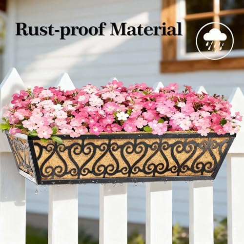 6 Pack 24 Inch Deck Railing Planter Box - Window Boxes Planters with Adjustable Brackets Coco Liners Balcony Planters Railing Hanging for Window Flower Boxes Outdoor Garden Decor - Image 4