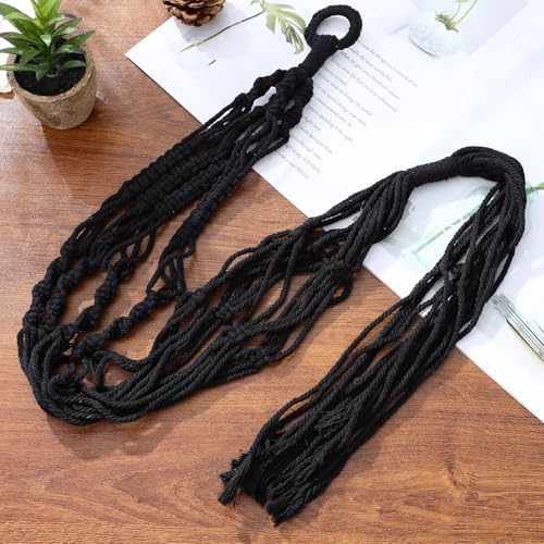 Kisangel 4 Pcs Black Macrame Plant Hangers for Indoor Ceiling Flower Pots, 100cm Cotton Rope Hanging Planter Basket Set for Balcony Decoration and Wall Mounted Garden Use - Image 6