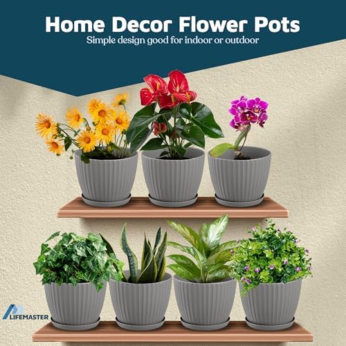 Gray 6-Inch Plant Pots with Drainage & Saucers 18 Pack, Indoor & Outdoor Planters for Houseplants, Herbs, and Flowers, Durable & Weatherproof Material, Stackable, Lightweight, Minimalist Design - Image 4