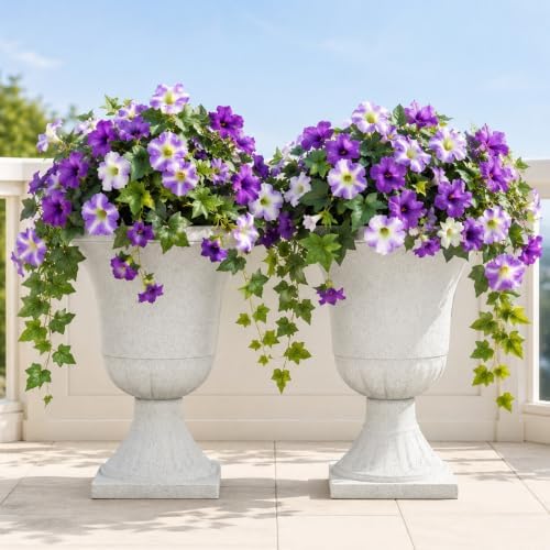22" Tall Urn Planters Set of 2 Large Flower Pots, Indoor Outdoor Use - Image 4