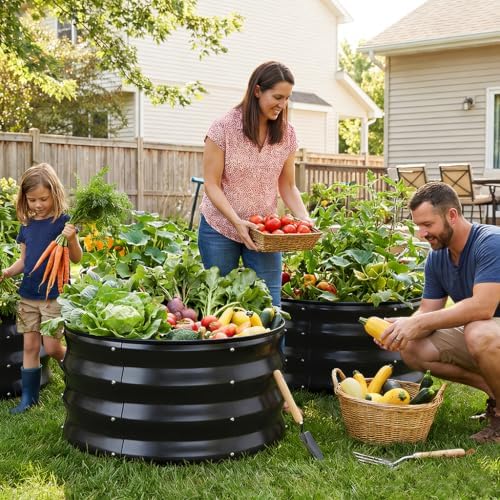 COMHOMA 3 Pack Round Raised Garden Bed 2x2x1ft,Galvanized Metal Planter Box Kit for Outdoor Gardening,Vegetable Flower Herb Growing Beds with Gloves Tools,Black - Image 2