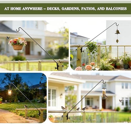 2 Packs Extended Fence Deck Heavy Duty Bird Feeder Hook, 360 Degree Rotary and Length Adjustable Plant Bracket for Bird Feeders Planters Suet Baskets Lanterns Wind Chimes and More - Image 4